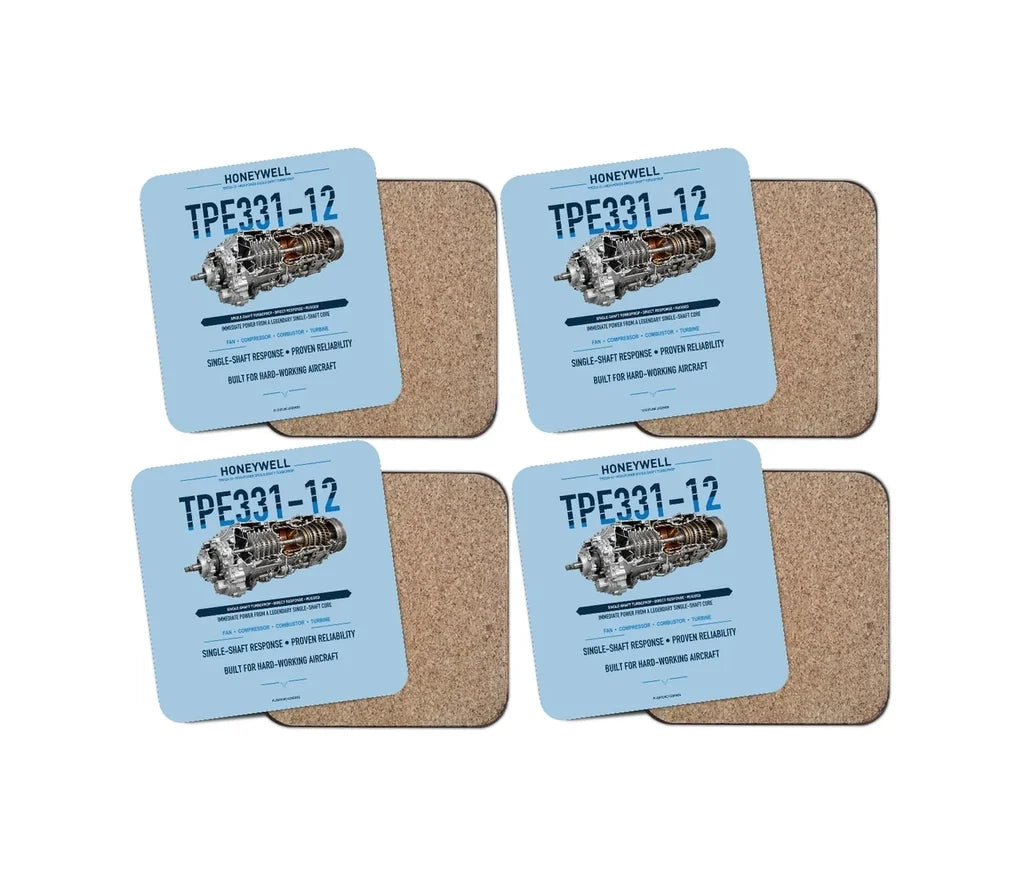 TPE331-12 design on light blue 4 pieces set coaster