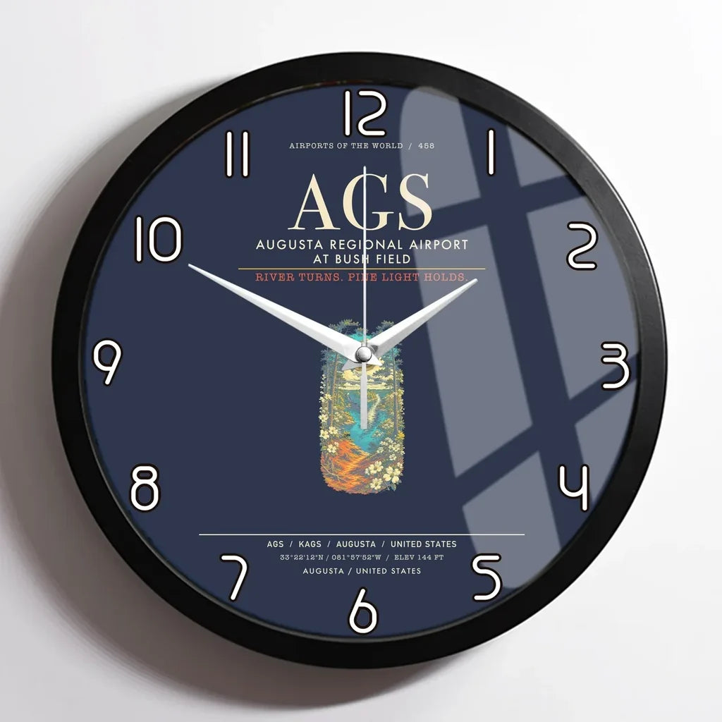 Augusta Regional Airport at Bush Field AGS Wall-Clock Framed - Navy Blue