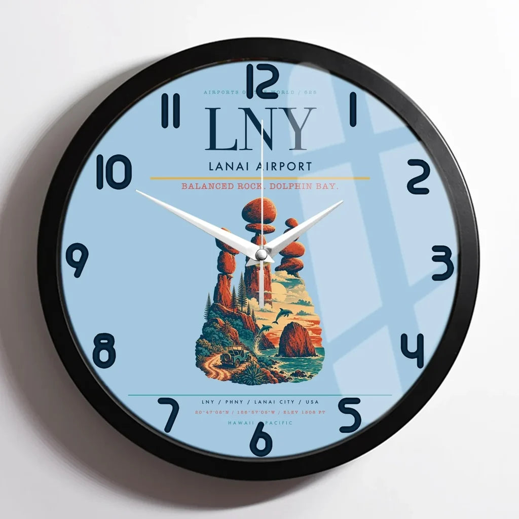 Lanai Airport (LNY) design on light blue framed wall clock