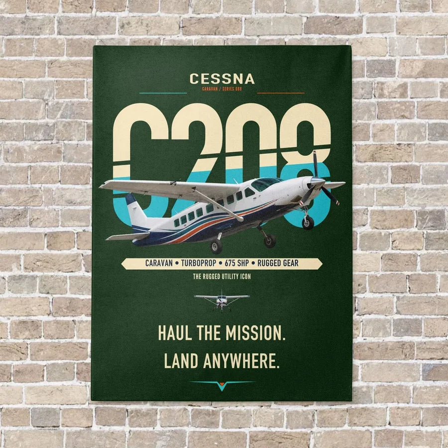 Cessna 208 Caravan vertical canvas print - no frame - dark green background