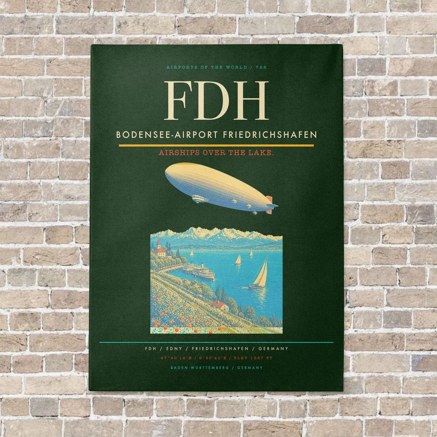 Bodensee-Airport Friedrichshafen FDH vertical canvas print - no frame - dark green background