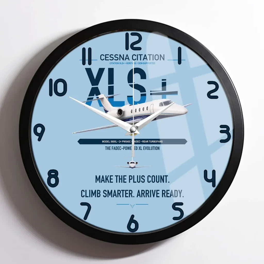 Cessna Citation XLSPlus design on light blue framed wall clock