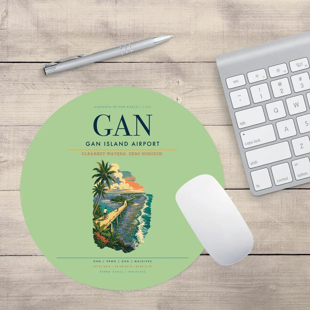 Gan Island Airport (GAN) design on light green round mouse pad