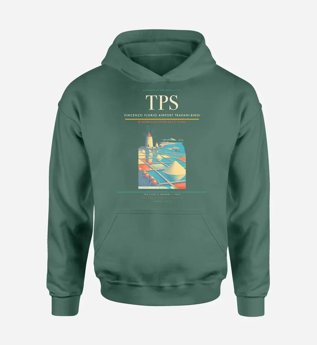 Vincenzo Florio Airport Trapani-Birgi (TPS) design on green hoodie single-side print