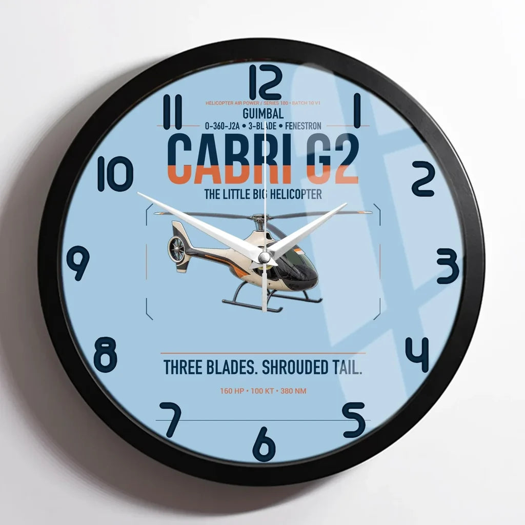 Guimbal Cabri G2 design on light blue framed wall clock