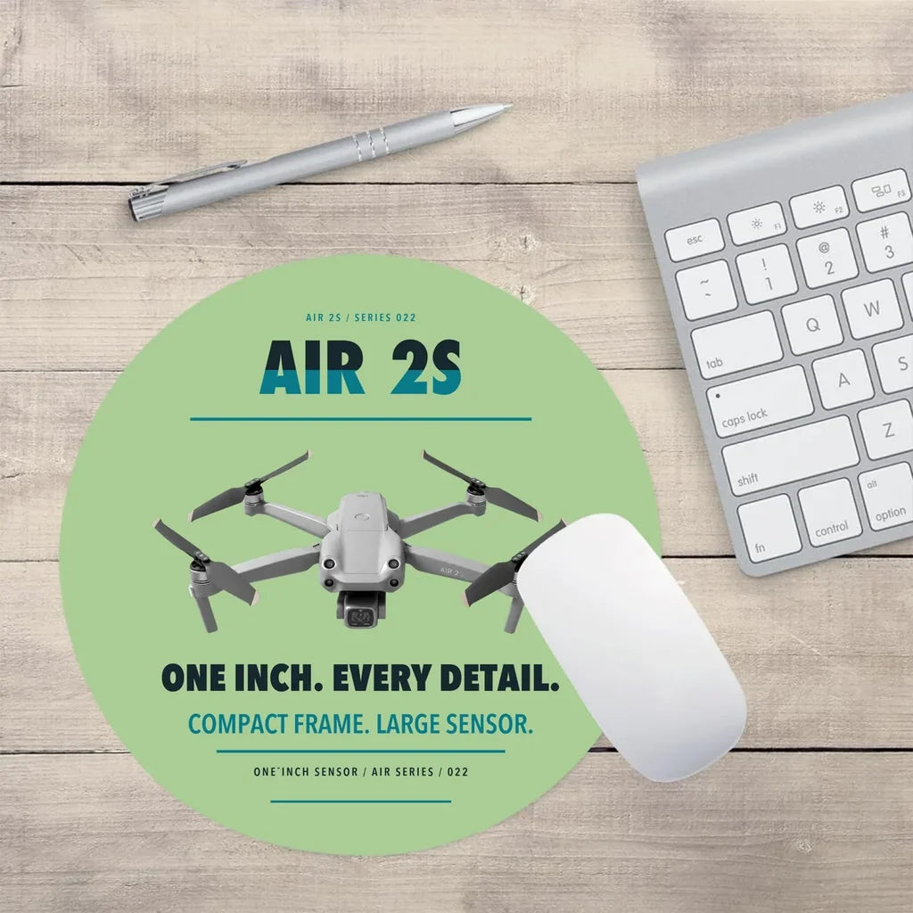 DJI Air 2S design on light green round mouse pad
