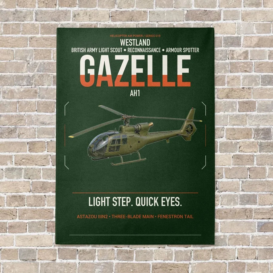 Westland Gazelle AH1 vertical canvas print - no frame - dark green background