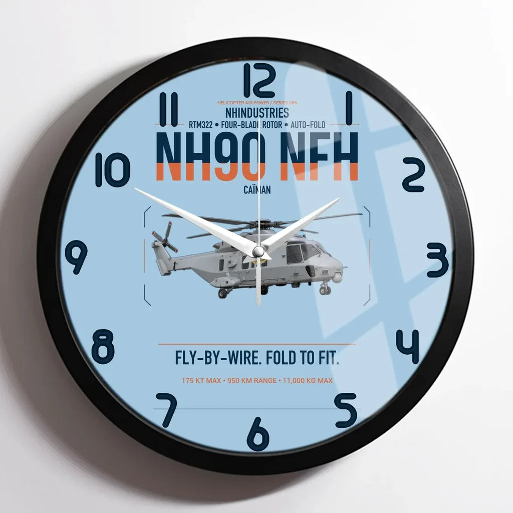 NHIndustries NH90 NFH Caïman design on light blue framed wall clock