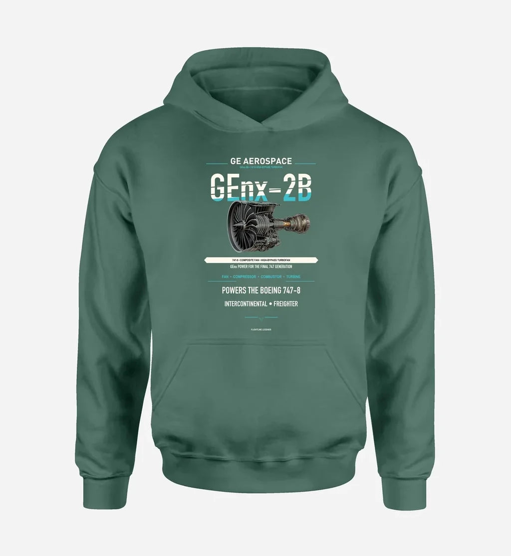 GEnx-2B design on green hoodie single side