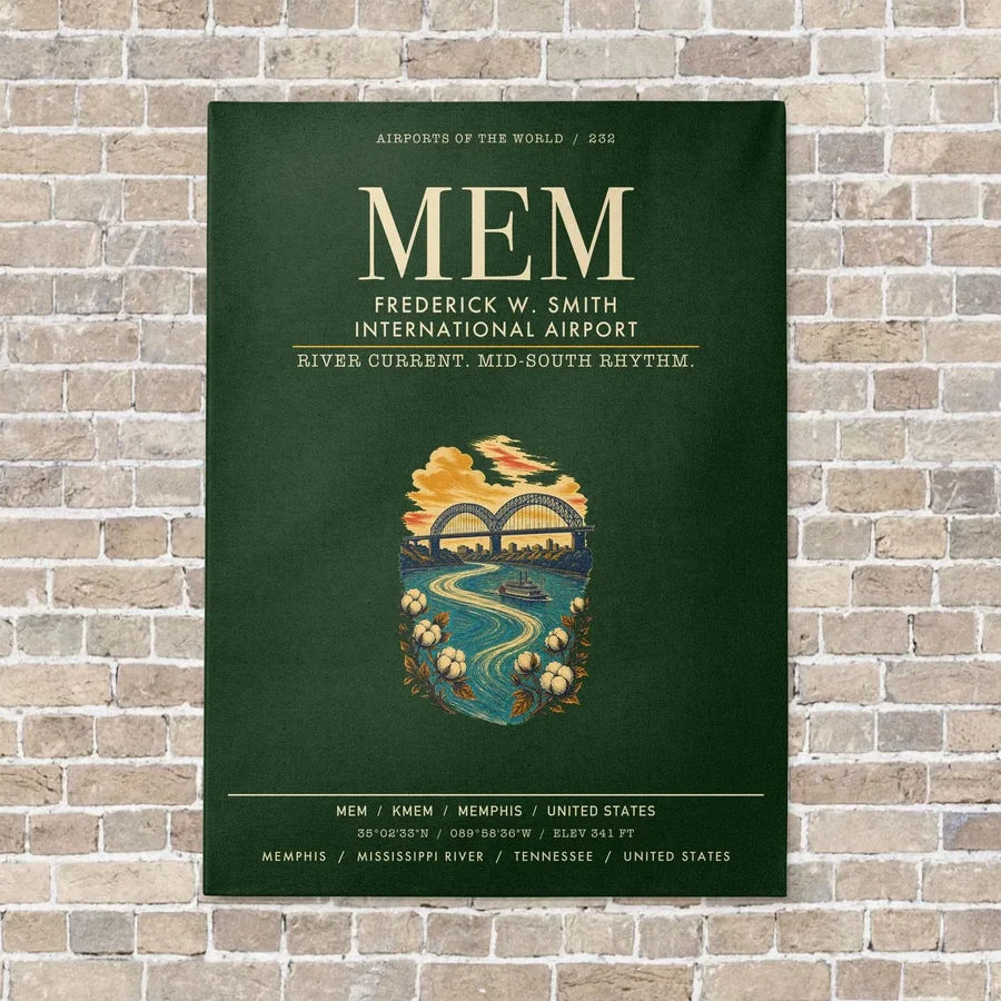 Frederick W. Smith International Airport Memphis MEM vertical canvas print - no frame - dark green background