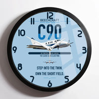Thumbnail for Beechcraft King Air C90 design on light blue framed wall clock