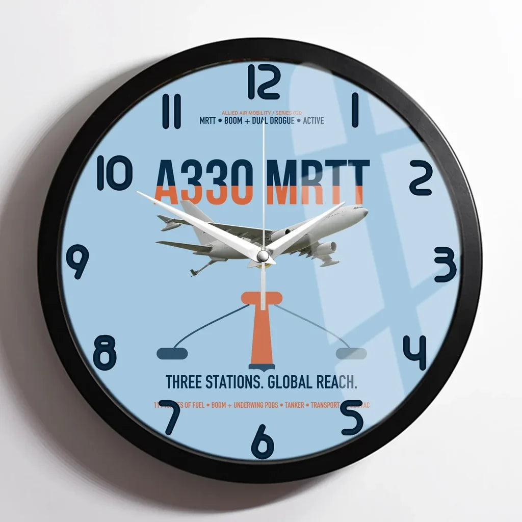 Airbus A330 MRTT design on light blue framed wall clock