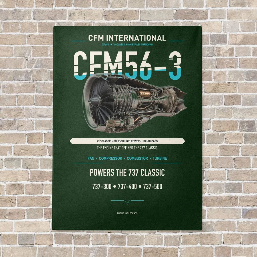 CFM56-3 vertical canvas print - no frame - dark green background