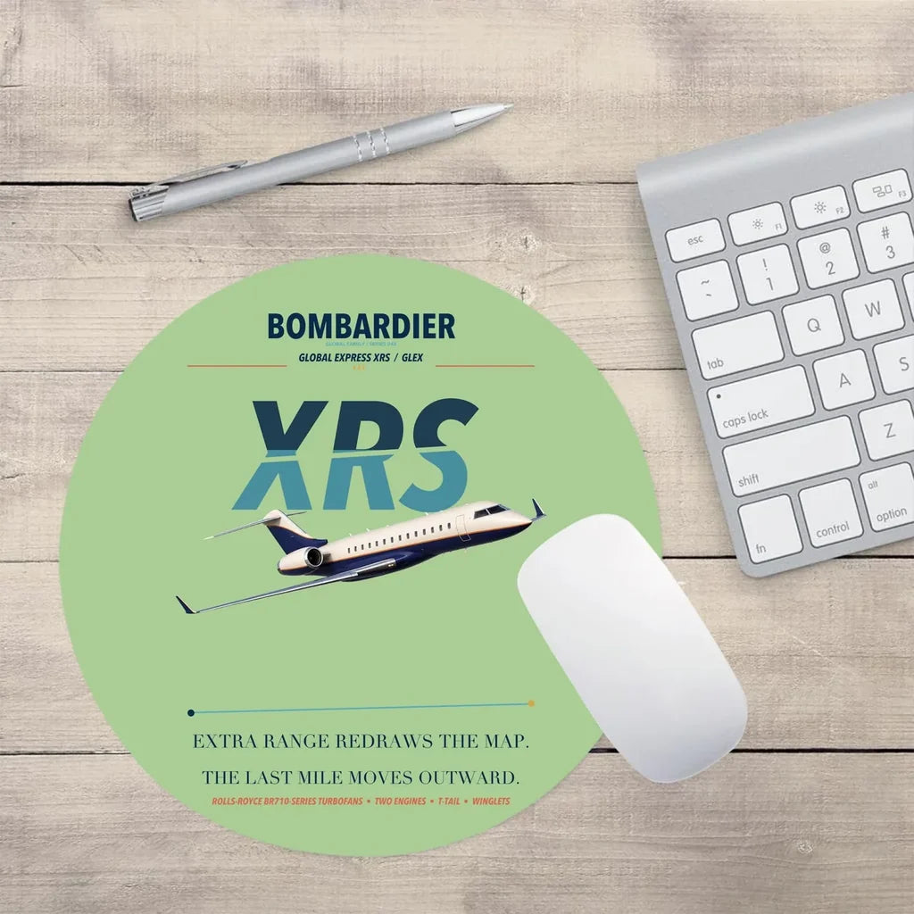 Bombardier Global Express XRS design on light green round mouse pad