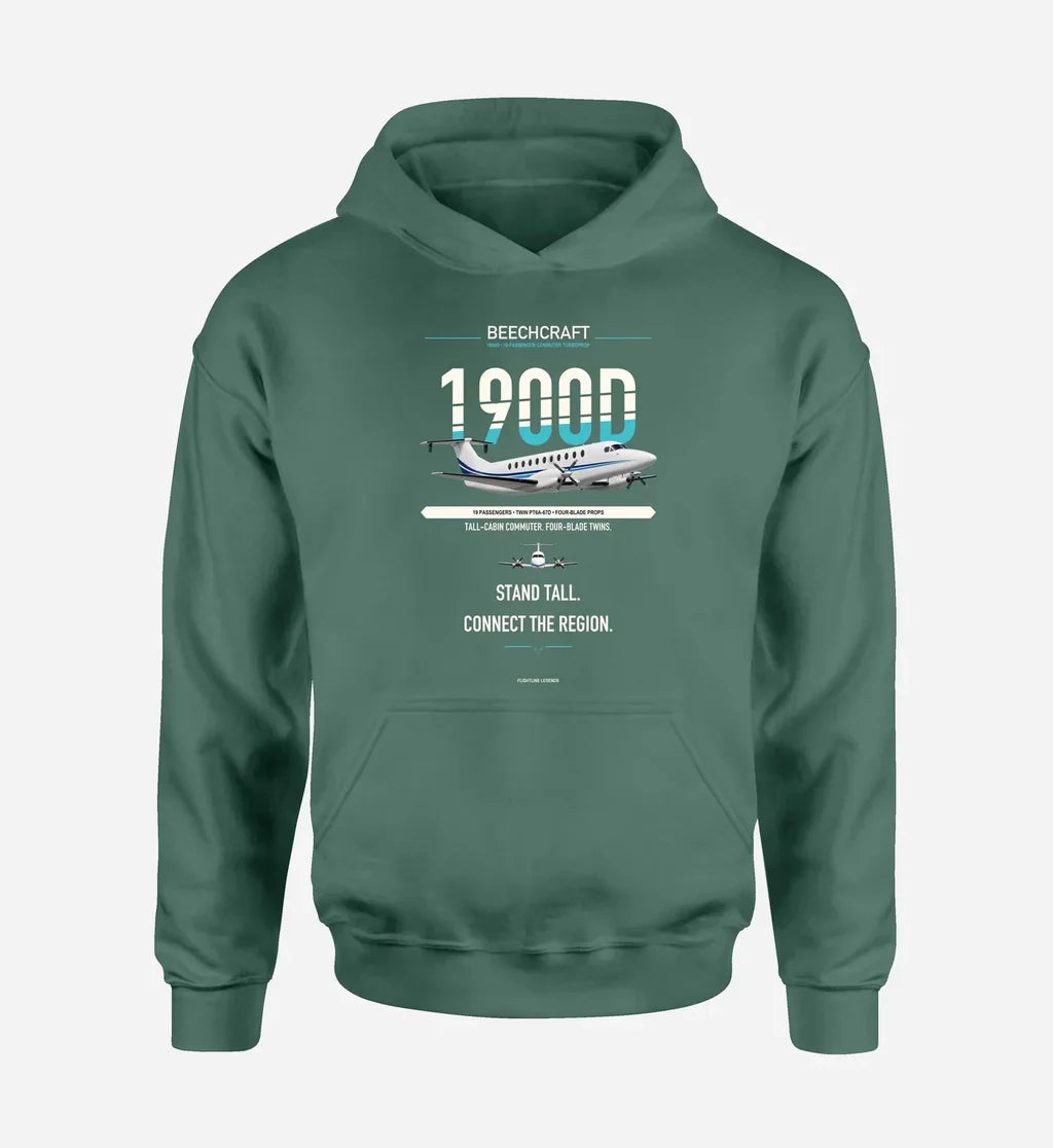 Beechcraft 1900D design on green hoodie single side