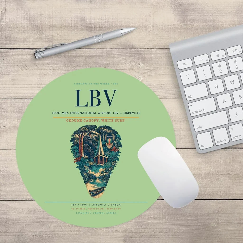 Leon-Mba International Airport (LBV) design on light green round mouse pad
