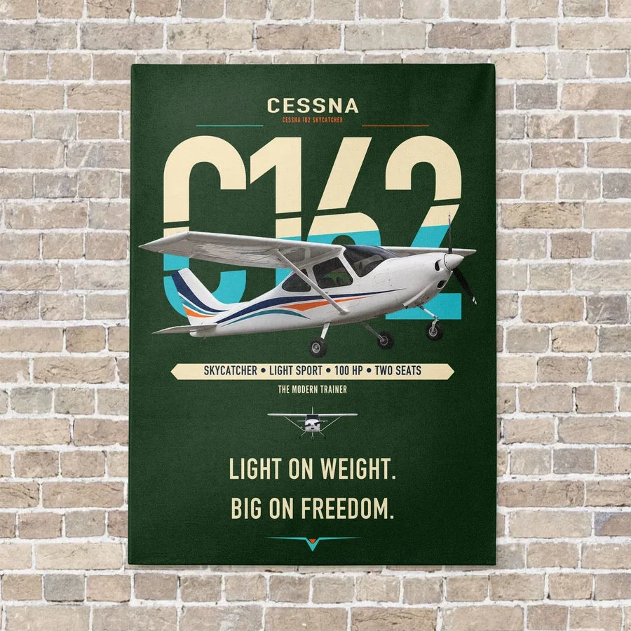 Cessna 162 Skycatcher vertical canvas print - no frame - dark green background
