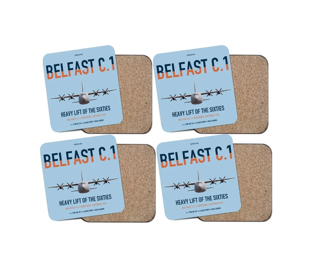 Short Belfast C.1 design on light blue 4 pieces set coaster