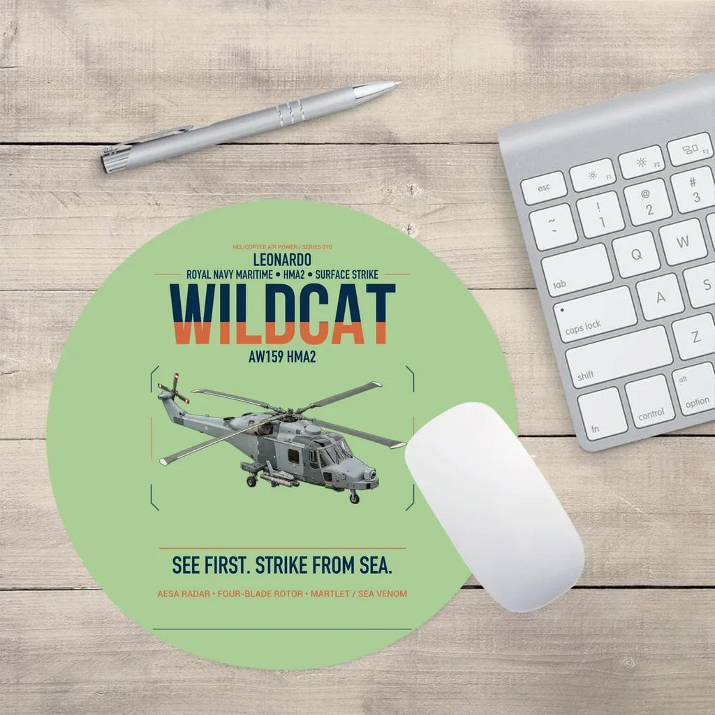 Leonardo AW159 Wildcat HMA2 design on light green round mouse pad