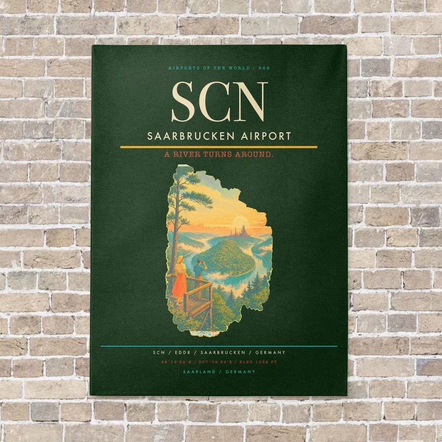 Saarbrucken Airport SCN vertical canvas print - no frame - dark green background