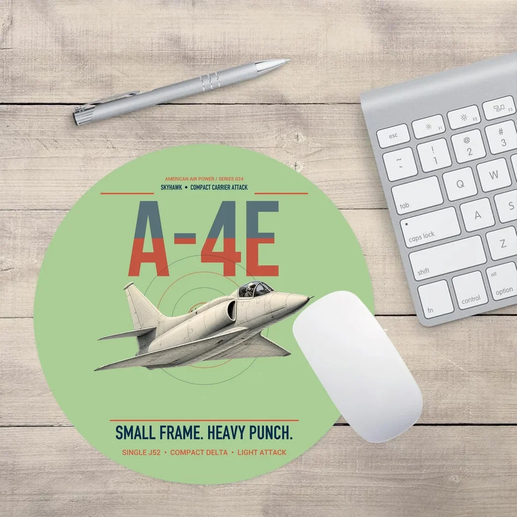 A-4E Skyhawk design on light green round mouse pad
