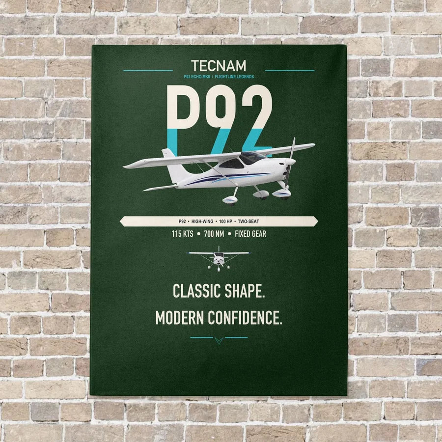 Tecnam P92 Echo MkII vertical canvas print - no frame - dark green background