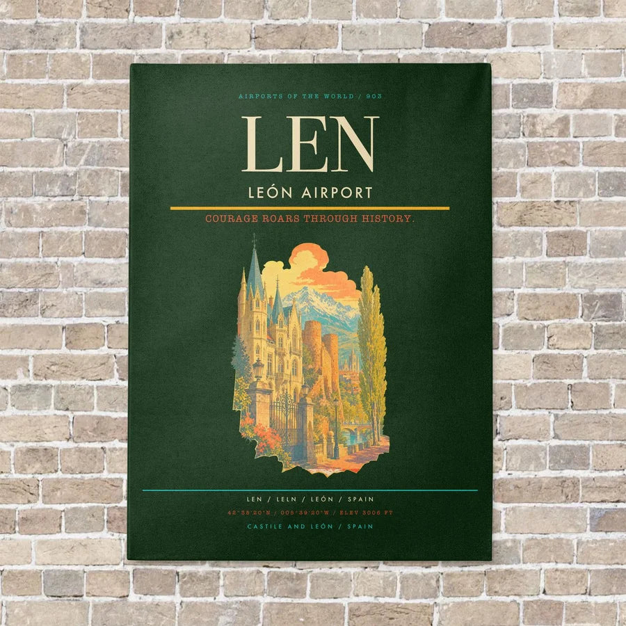 León Airport LEN vertical canvas print - no frame - dark green background