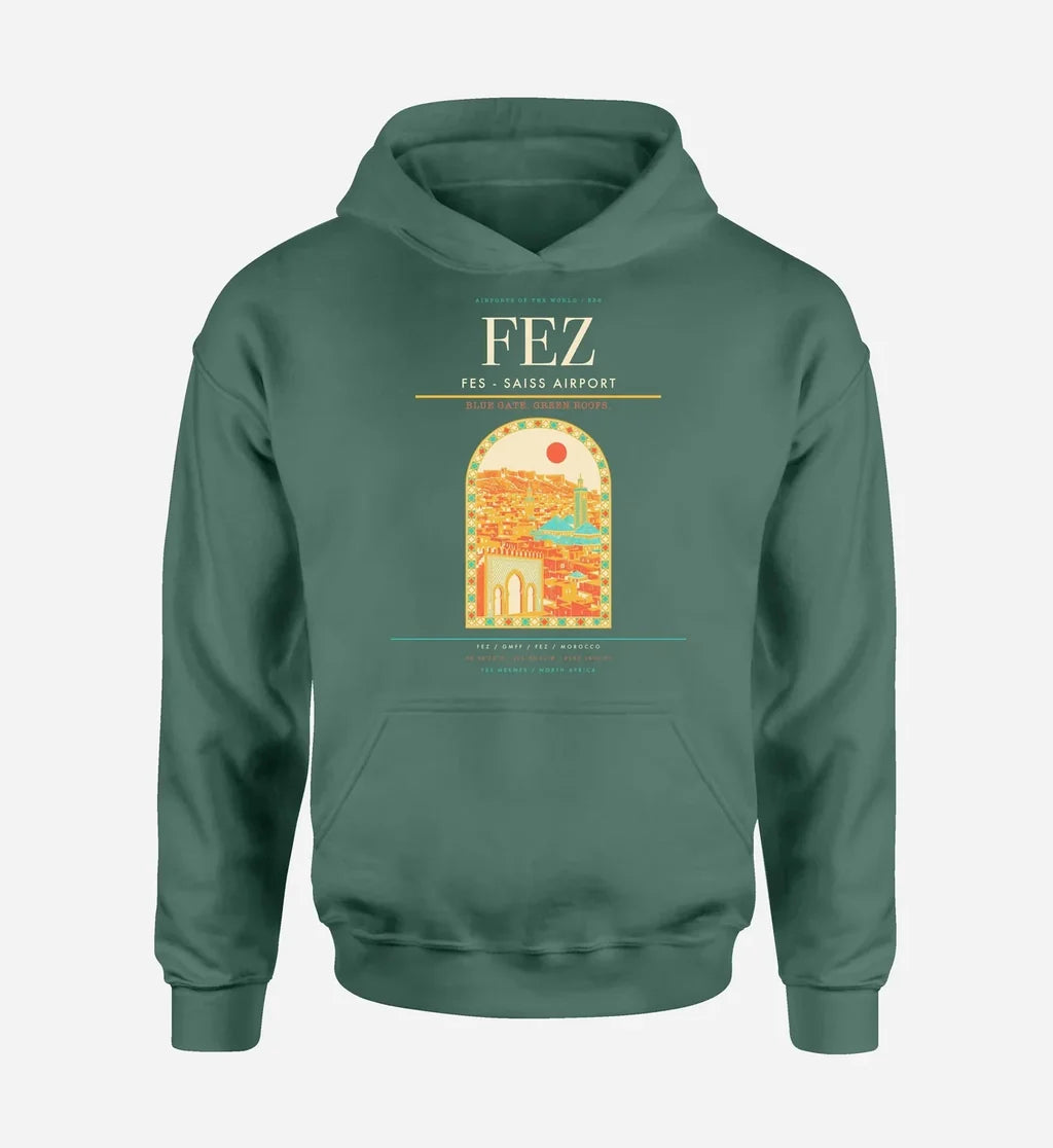 Fes (FEZ) design on green hoodie single-side print