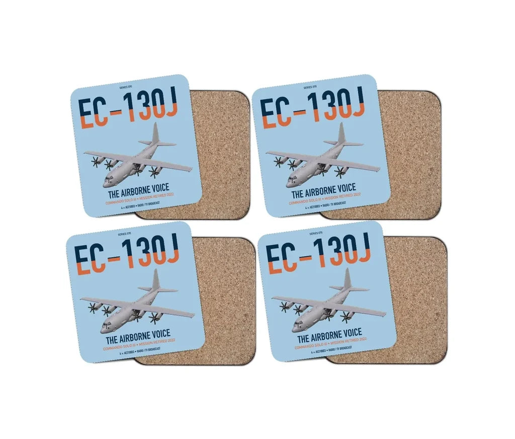 EC-130J Commando Solo III design on light blue 4 pieces set coaster