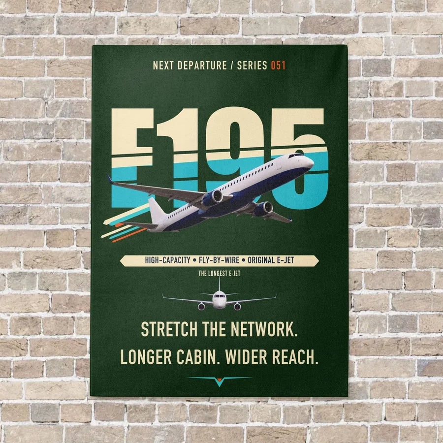 Embraer E195 vertical canvas print - no frame - dark green background