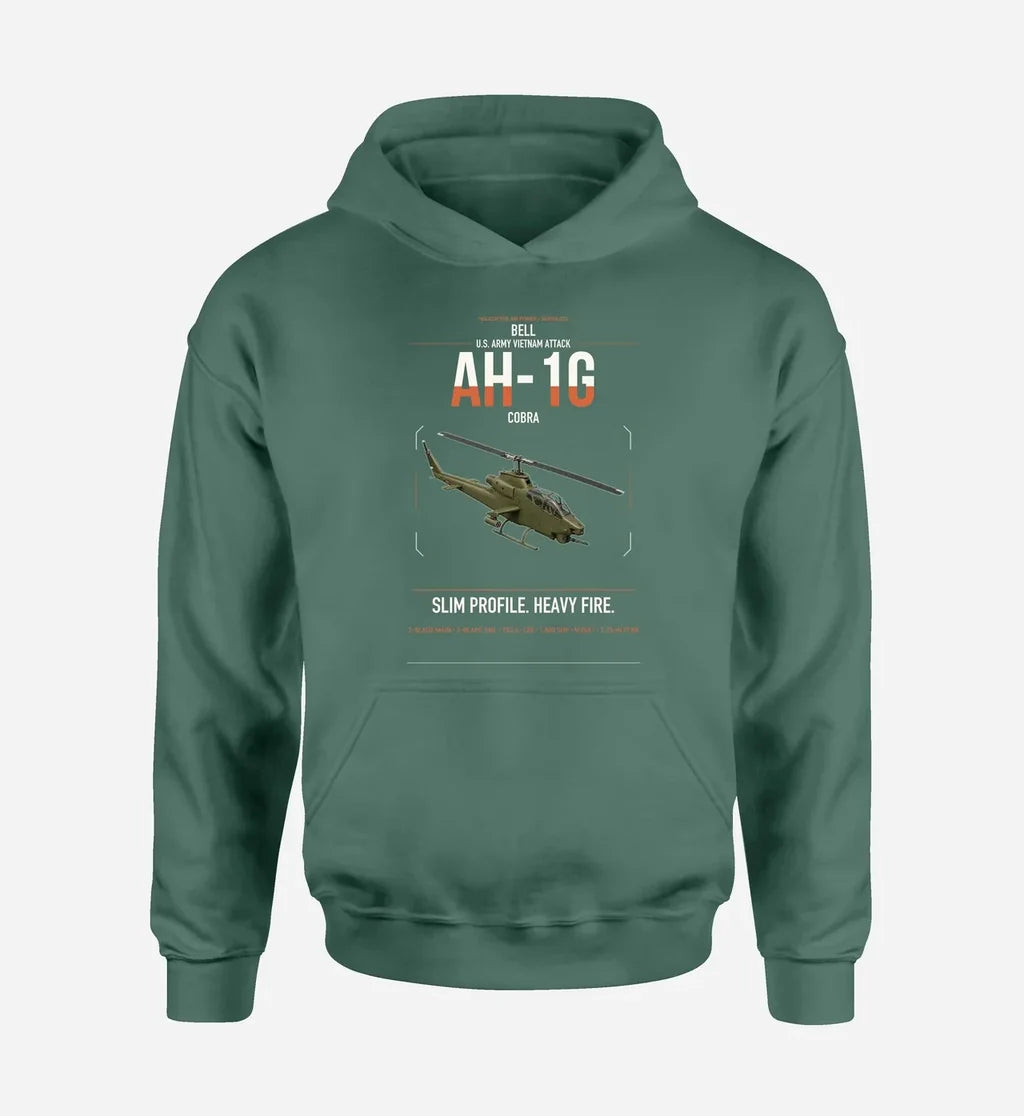 Bell AH-1G Cobra design on green double-side hoodie, single-side print