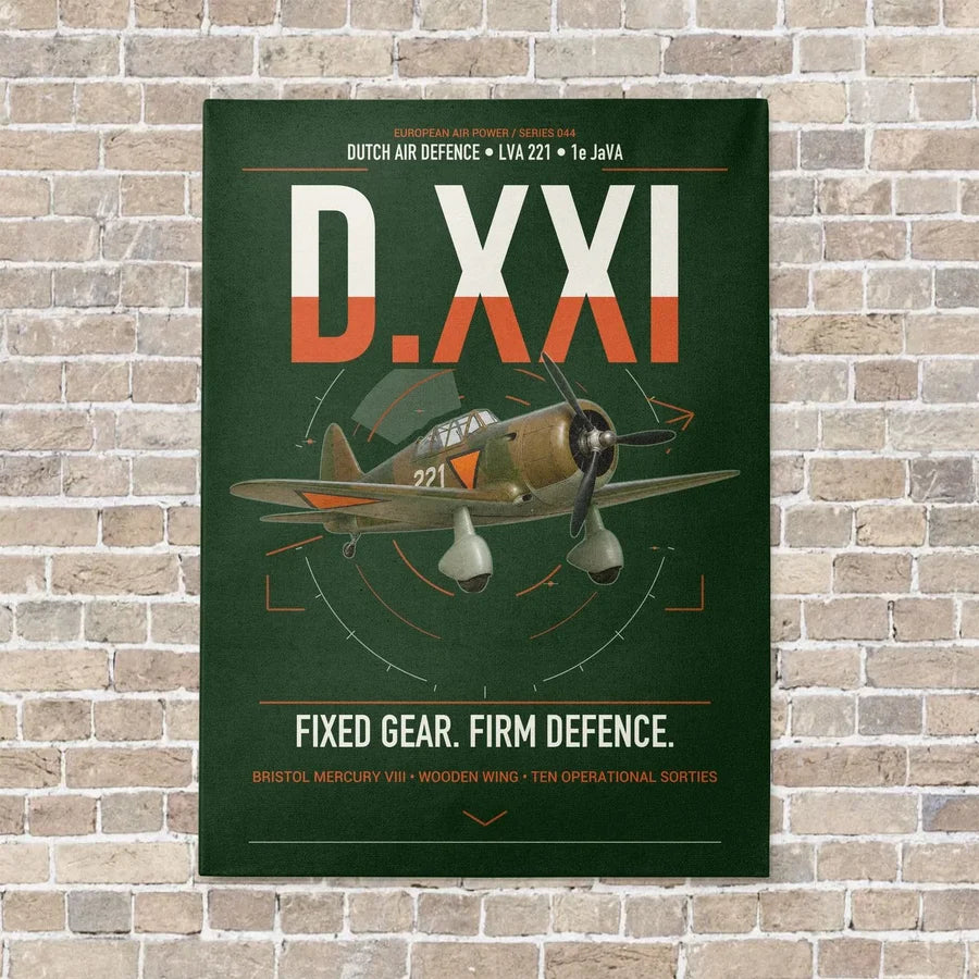 Fokker D.XXI — Dutch LVA aircraft 221 vertical canvas print - no frame - dark green background
