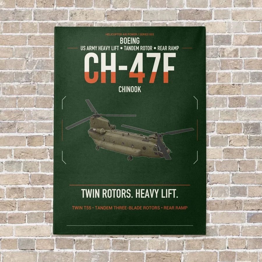 Boeing CH-47F Chinook vertical canvas print - no frame - dark green background