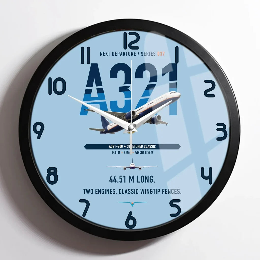 Airbus A321 design on light blue framed wall clock