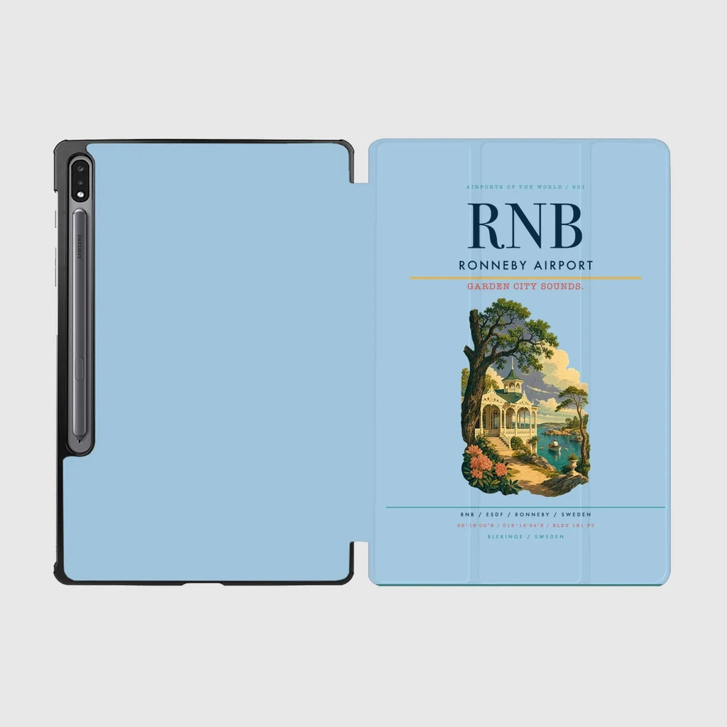 Ronneby Airport (RNB) design on light blue samsung tablet tablet case