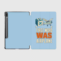 Thumbnail for First Word Was Airplane design on light blue samsung tablet tablet case