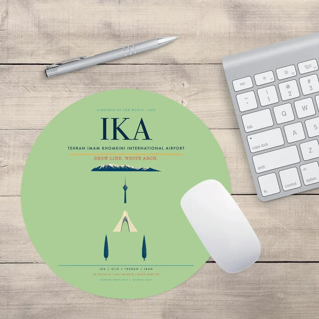 Tehran Imam Khomeini International Airport (IKA) design on light green round mouse pad