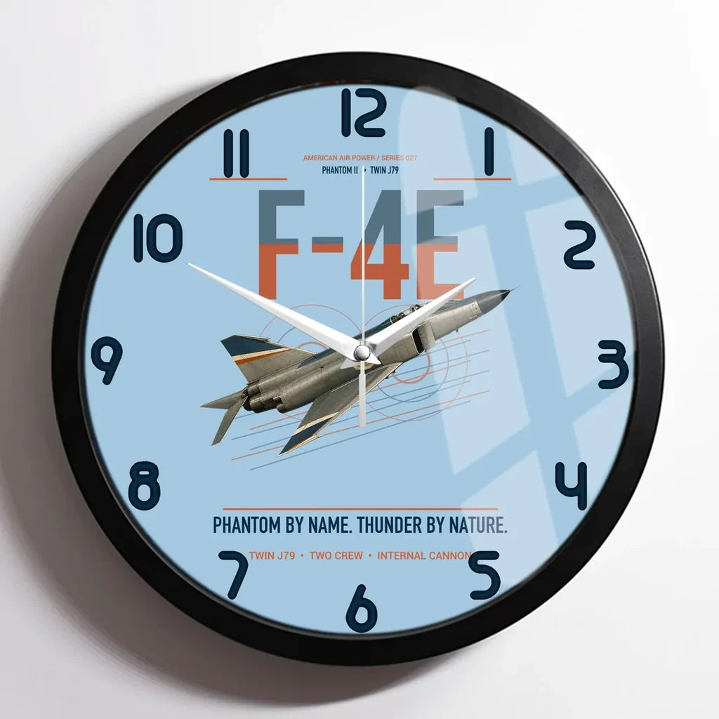 F-4E Phantom II design on light blue framed wall clock