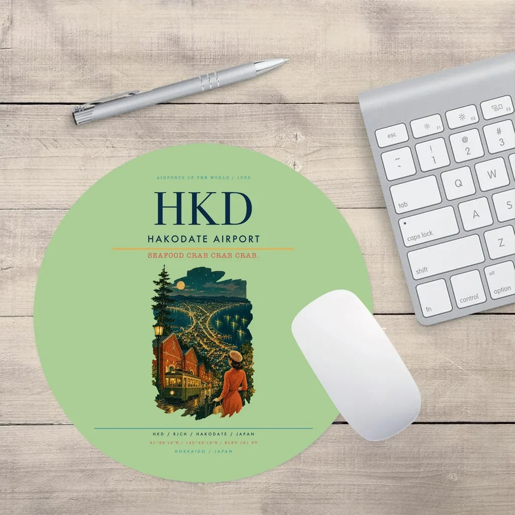 Hakodate Airport (HKD) design on light green round mouse pad