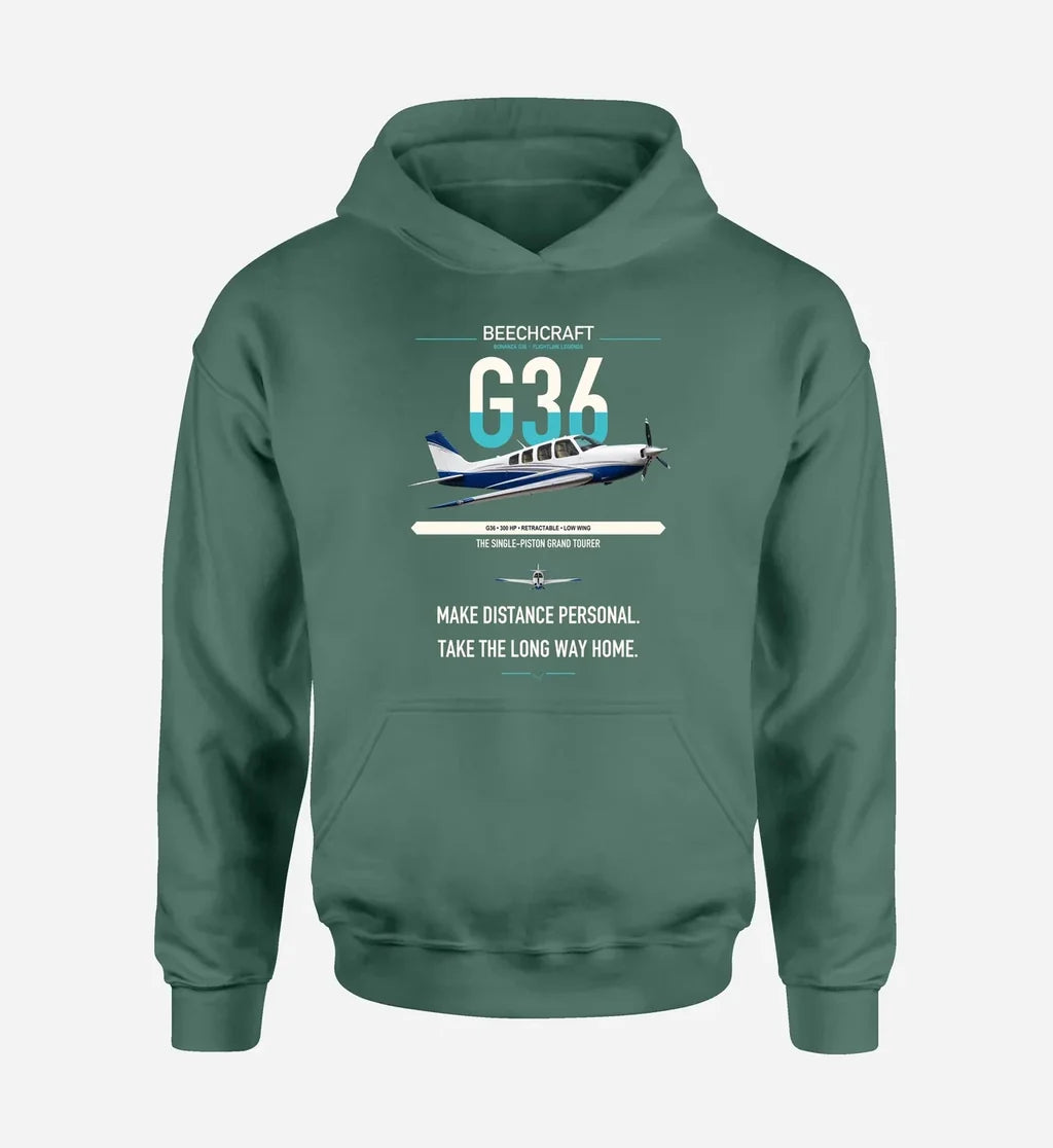 Beechcraft Bonanza G36 design on green double-side hoodie, single-side print