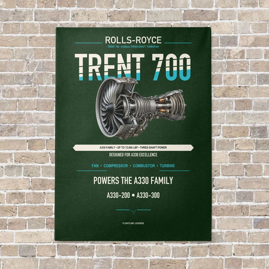 TRENT 700 vertical canvas print - no frame - dark green background