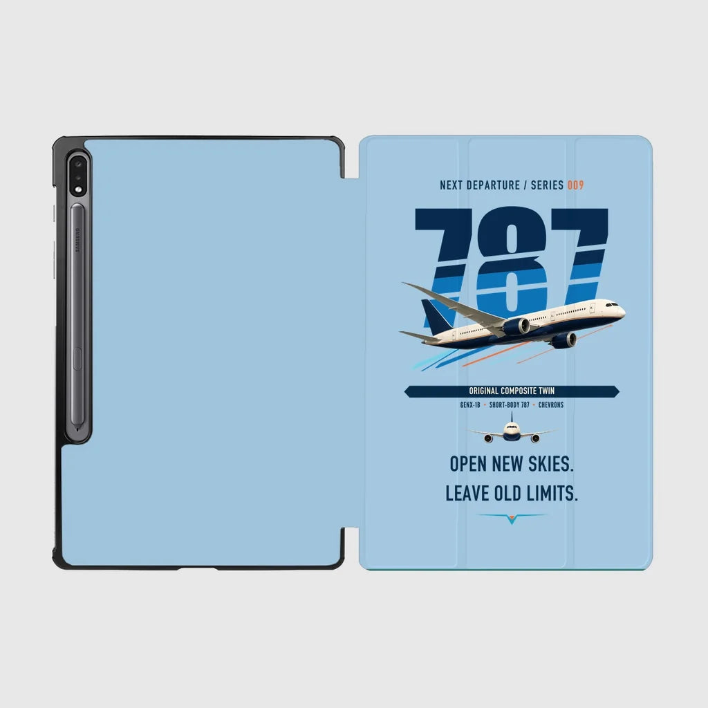 Boeing 787-8 Dreamliner design on light blue samsung tablet tablet case