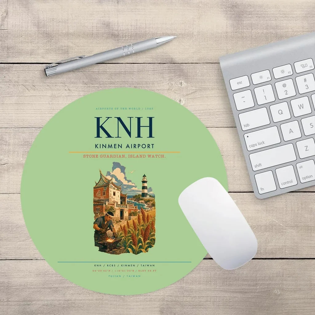 Kinmen Airport (KNH) design on light green round mouse pad