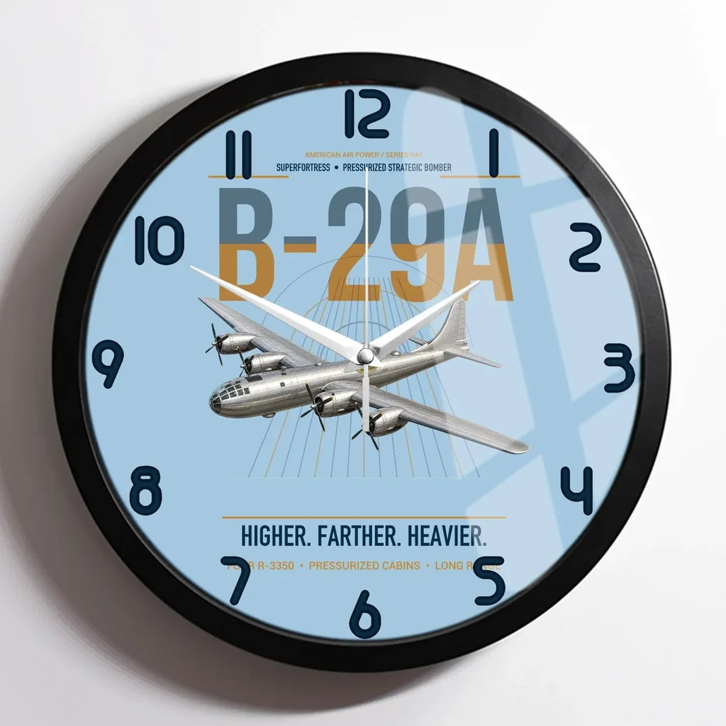 B-29A Superfortress design on light blue framed wall clock