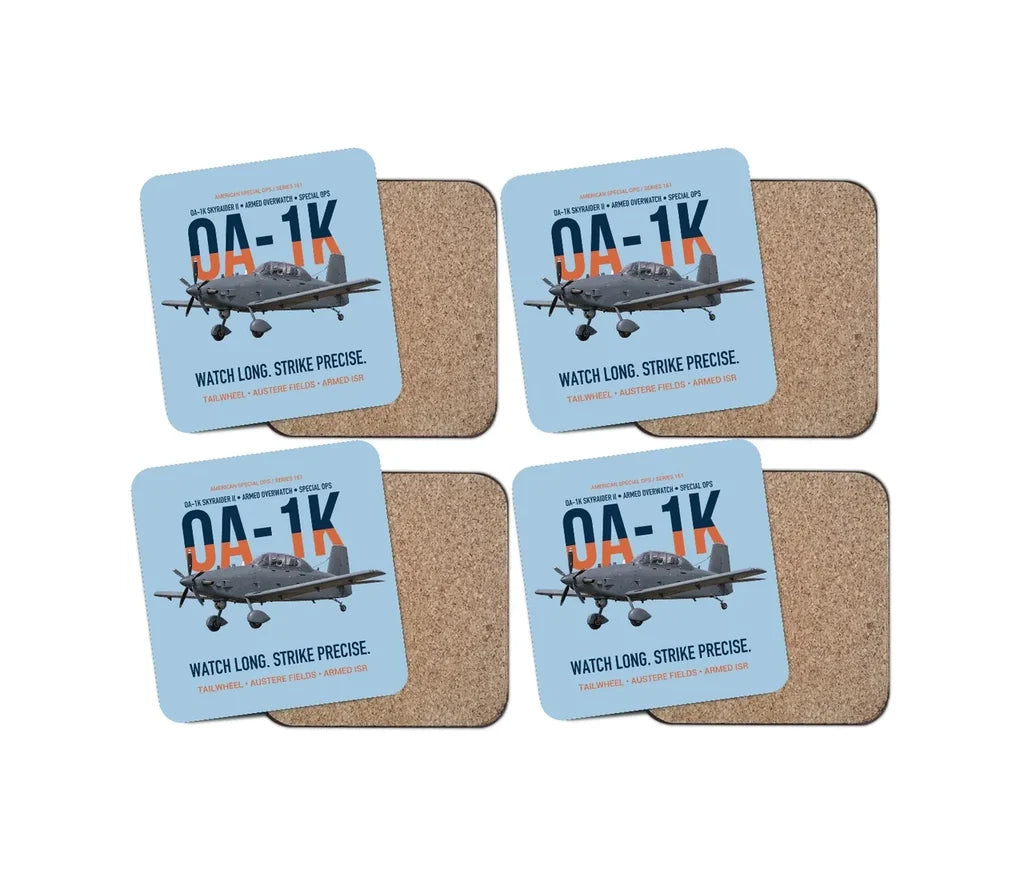 OA-1K Skyraider II Armed Overwatch design on light blue 4 pieces set coaster