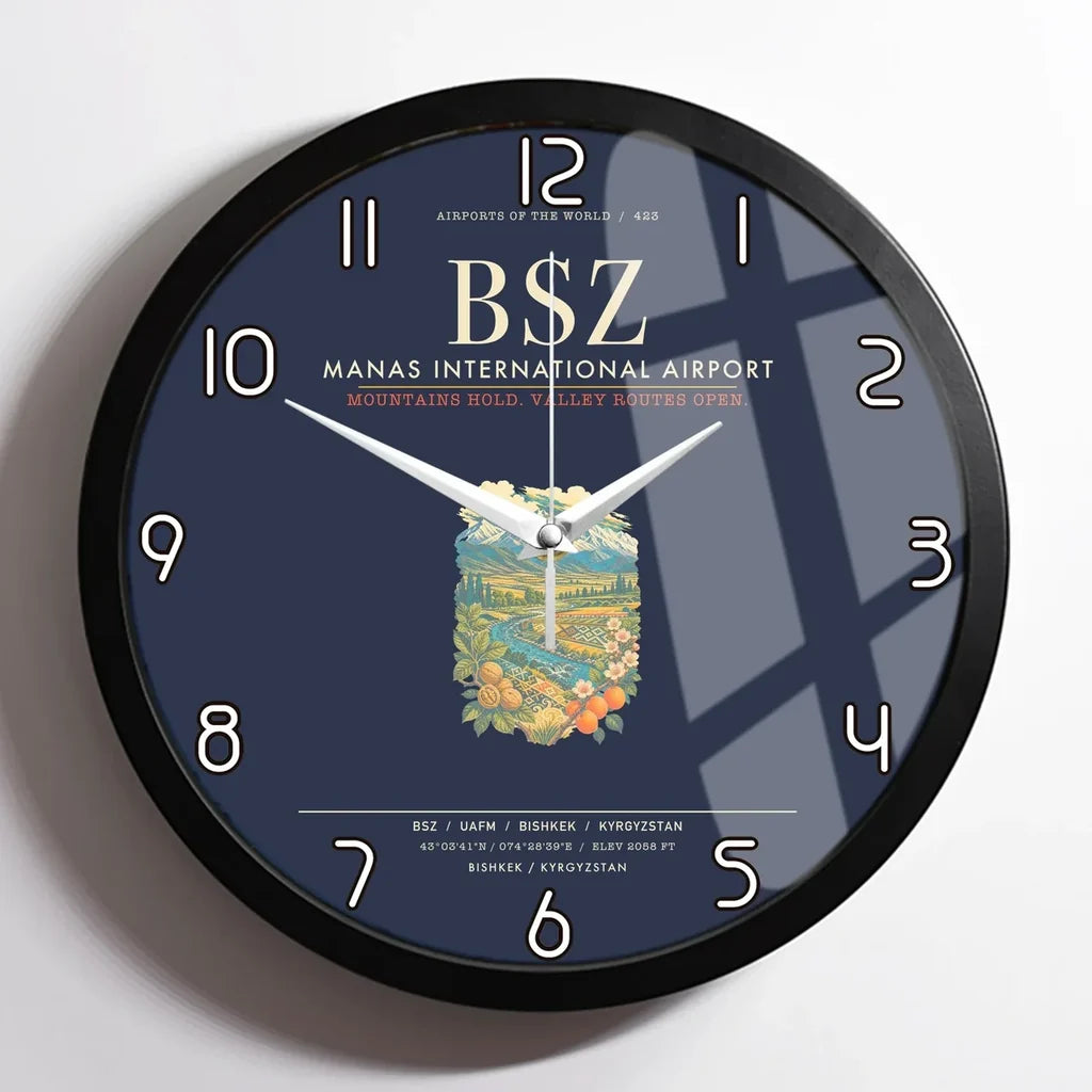 Manas International Airport Bishkek BSZ Wall-Clock Framed - Navy Blue