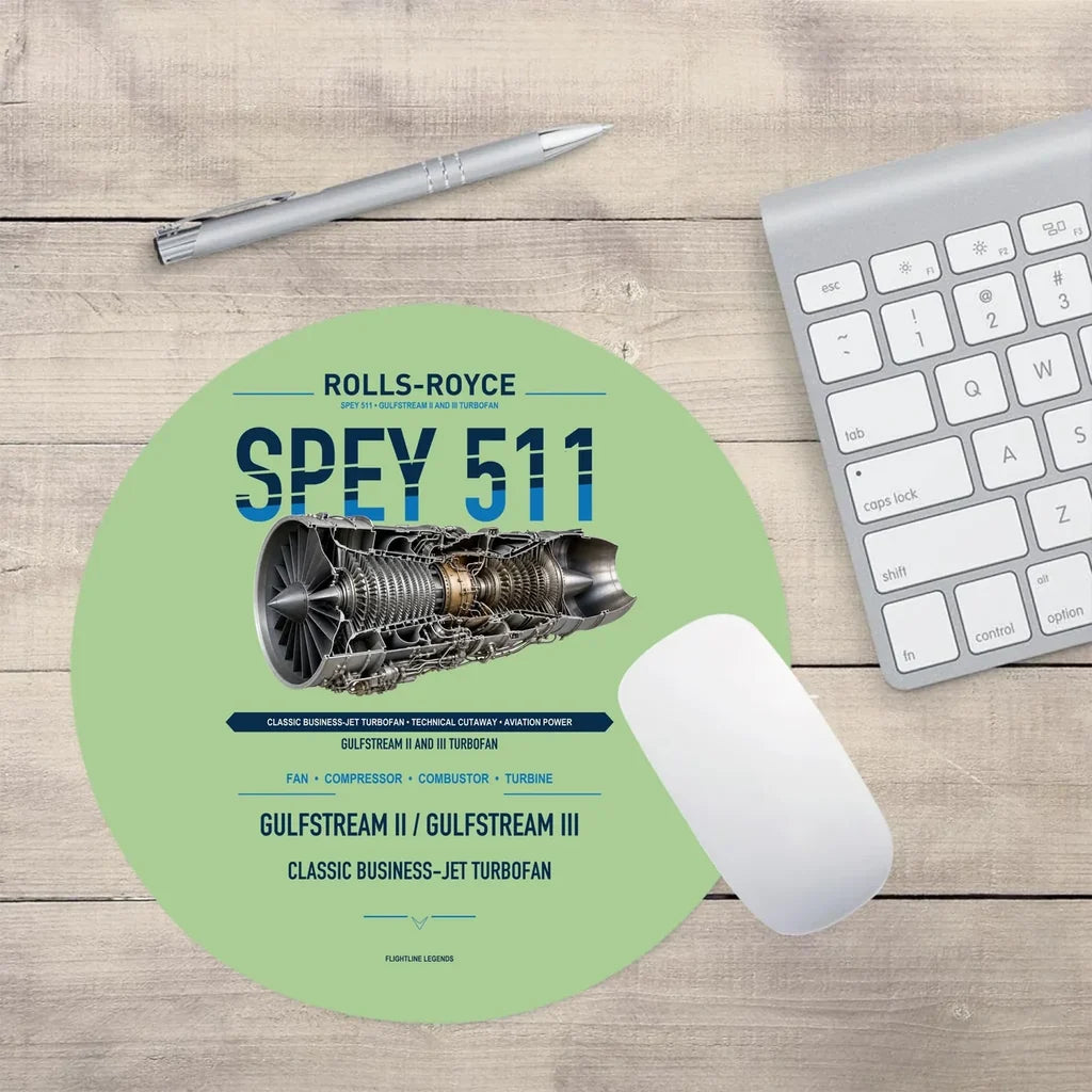 SPEY 511 design on light green round mouse pad