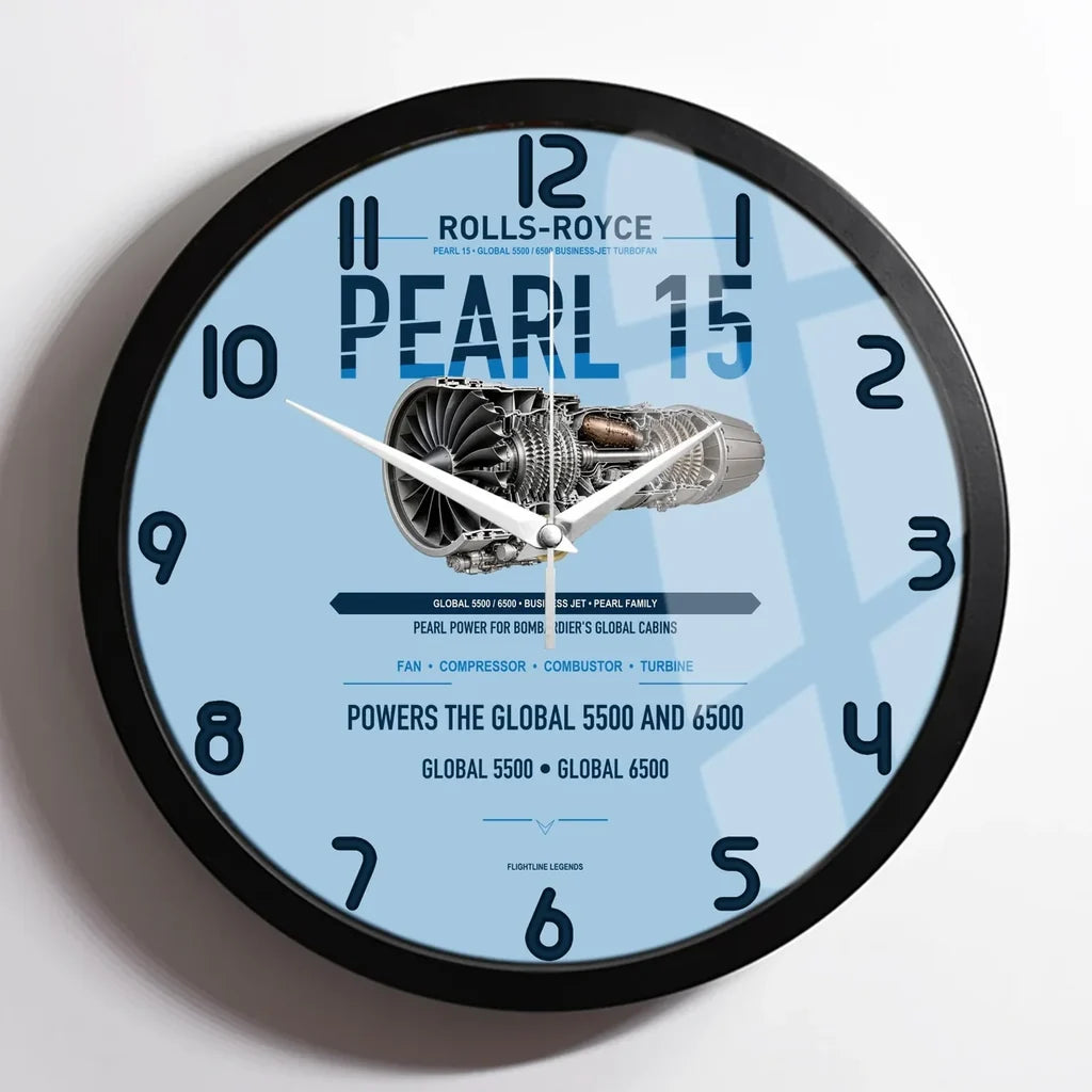 PEARL 15 design on light blue framed wall clock