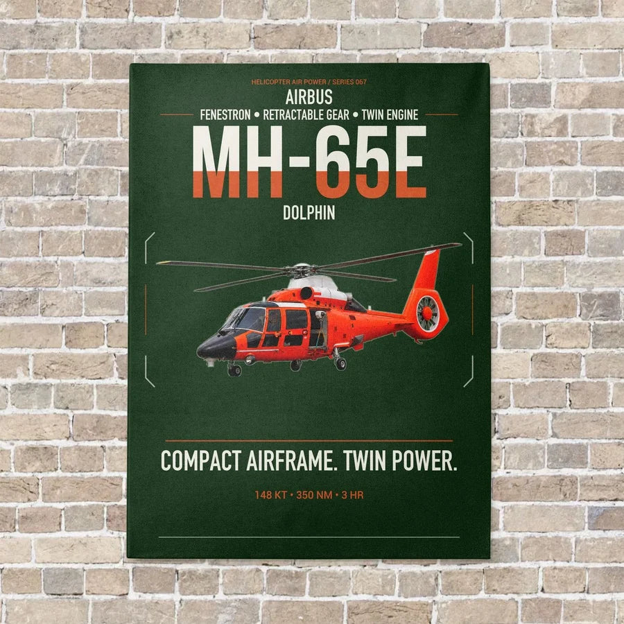 Airbus MH-65E Dolphin vertical canvas print - no frame - dark green background