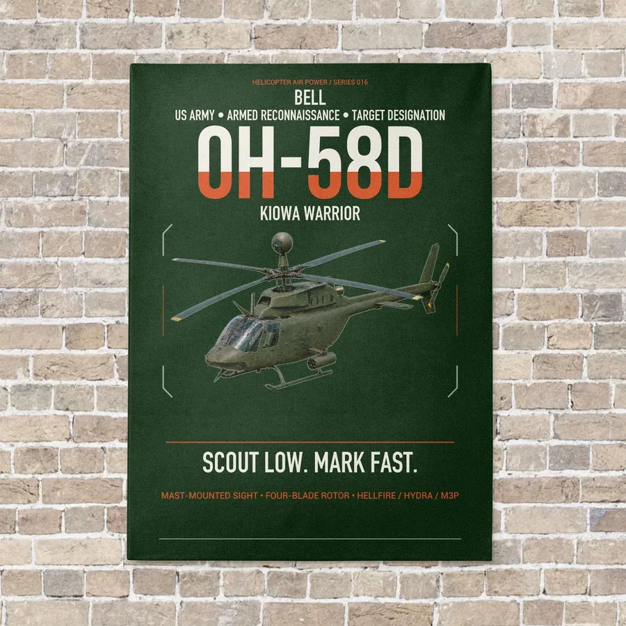 Bell OH-58D Kiowa Warrior vertical canvas print - no frame - dark green background